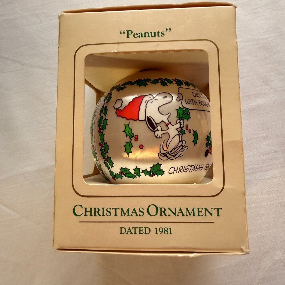 Vintage 1981 Ambassador Ornament "Peanuts" Satin Unbreakable Snoopy Woodstock